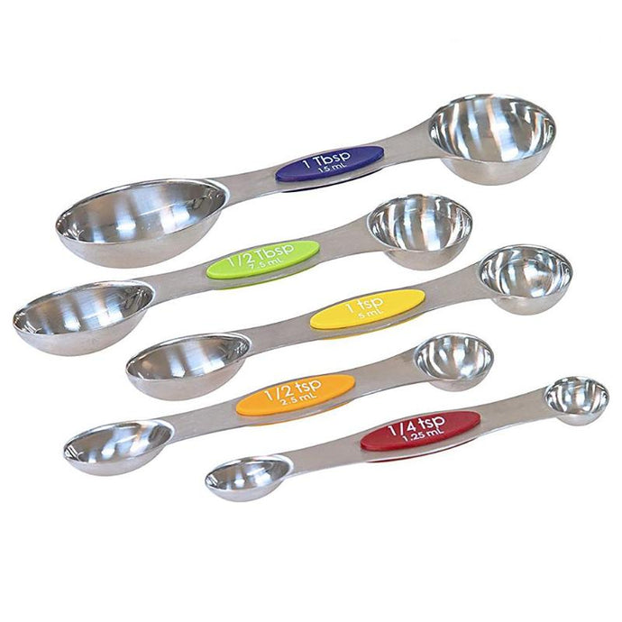 5pcs/set Magnetic Measuring Spoons Set with Leveler Stainless Steel Double-Sided Measuring Spoons Set for Cooking Baking